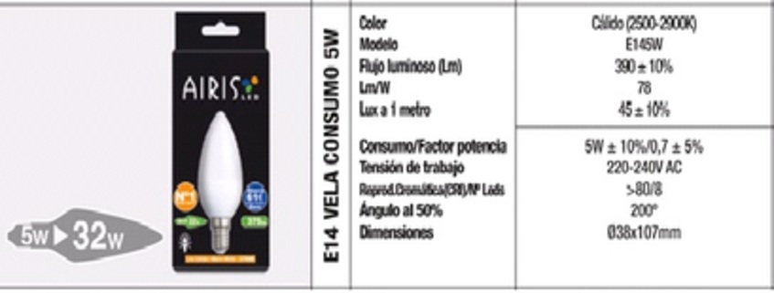 AIRIS E145WB Lámpara dicróica E14 4,8W 350lm 2500-2900K