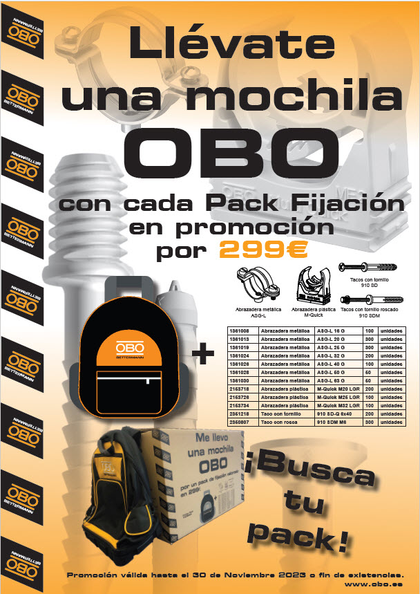 OBO-BETTERMANN PACKMOCHILA299 PACK FIJACION OBO + MOCHILA GRATIS